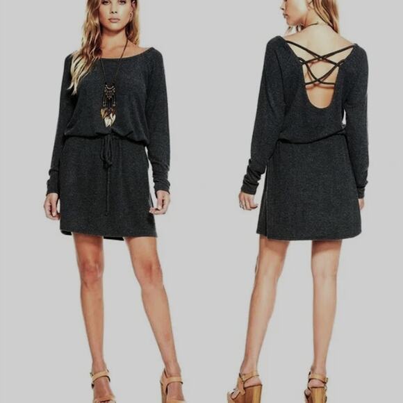 NWT Chaser Black Drawstring Dress with Back Lacing Size Medium - Picture 1 of 6